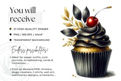 Black &amp; Gold Christmas Cupcakes Clipart PNG Bundle Product Image 2