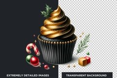 Black &amp; Gold Christmas Cupcakes Clipart PNG Bundle Product Image 3