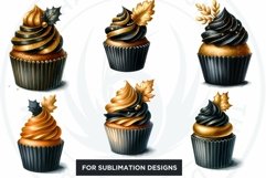Black &amp; Gold Christmas Cupcakes Clipart PNG Bundle Product Image 4