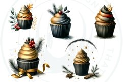 Black &amp; Gold Christmas Cupcakes Clipart PNG Bundle Product Image 5