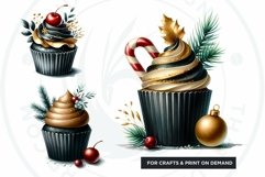 Black &amp; Gold Christmas Cupcakes Clipart PNG Bundle Product Image 6