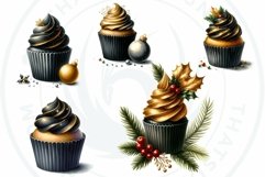 Black &amp; Gold Christmas Cupcakes Clipart PNG Bundle Product Image 7
