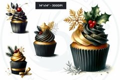 Black &amp; Gold Christmas Cupcakes Clipart PNG Bundle Product Image 8