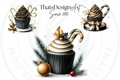 Black &amp; Gold Christmas Cupcakes Clipart PNG Bundle Product Image 9