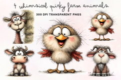 Whimsical Quirky Farm Animals Clipart PNG Product Image 1