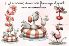 Whimsical Summer Flamingo Clipart PNG Product Image 1