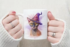 Watercolor oriental cat halloween sublimation PNG Product Image 3