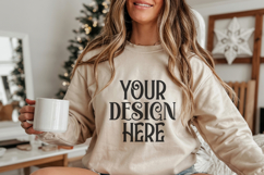 Christmas Gildan 18000 Sand Crewneck Sweatshirt Mockup Product Image 1