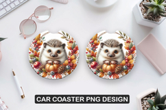 Cute Hedgehog Car Coaster Sublimation| Animal Coaster PNG Product Image 1