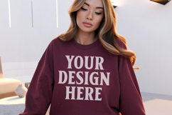 Gildan 18000 Maroon Mockup , Crewneck Sweatshirt Boho Product Image 1