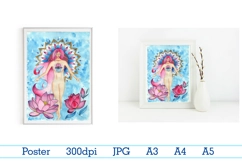 girl and lotuses, mandala, goddess of love,Digital print Product Image 1