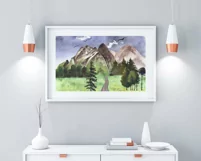 Watercolor mountain landscape clipart. Sublimation PNG Product Image 6