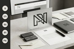 Abstract Logo Design Line Art Letters P and N Product Image 2