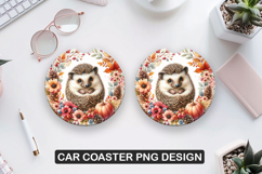 Hedgehog Car Coaster Sublimation| Animal Coaster PNG Product Image 1