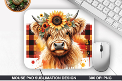 Highland Cow Mouse Pad Sublimation, Animals Mouse Pad PNG Product Image 1