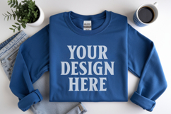 Indigo Blue Gildan 18000 Folded Flat Lay Mockups Product Image 1