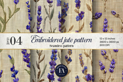 Embroidered Jute digital paper | Lavender pattern Product Image 1