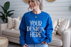 Indigo Blue Gildan 18000 Sweatshirt Mockup,G18000 Crewneck Product Image 1