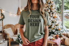 Bella Canvas 3001 White Christmas Shirt Mockup, Trandy Product Image 1