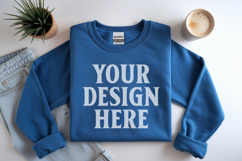 Indigo Blue Gildan 18000 Folded Flat Lay Mockups Product Image 1