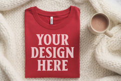 Christmas Bella Canvas 3001Red Folded Tshirt Mockup Product Image 1