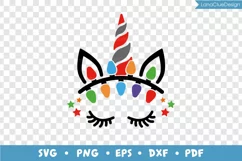 Unicorn Face with Christmas Lights SVG PNG DXF EPS PDF Product Image 3