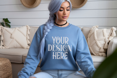 Indigo Blue Gildan 18000 Sweatshirt Mockup,G18000 Crewneck Product Image 1