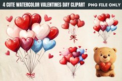 Cute Watercolor Valentines Day Clipart PNG Product Image 1
