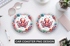Cute octopus Car Coaster Sublimation| Animal Coaster PNG Product Image 1