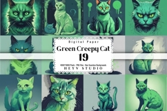 Green Halloween Creepy Cat Digital Paper, Witchy Cat Product Image 1