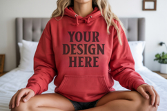 Red Gildan 18500 Hoodie Mockup, G18000 Hoodie Model mockup Product Image 1