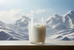 Fresh milk in glass against snowy mountain backdrop Product Image 1