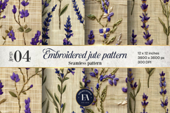 Embroidered Jute digital paper | Lavender pattern Product Image 1