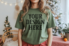 Bella Canvas 3001 Kelly Green Christmas Shirt Mockup, Trandy Product Image 1