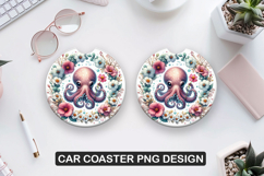 Cute octopus Car Coaster Sublimation| Animal Coaster PNG Product Image 1