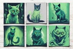 Green Halloween Creepy Cat Digital Paper, Witchy Cat Product Image 2