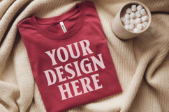 Christmas Bella Canvas 3001Red Folded Tshirt Mockup Product Image 1