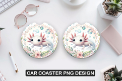 Cute Axolotl Car Coaster Sublimation| Animal Coaster PNG Product Image 1