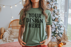Bella Canvas 3001 Kelly Green Christmas Shirt Mockup, Trandy Product Image 1