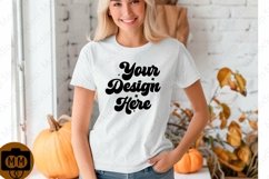 Bella Canvas 3001 Fall Woman Mockup,Fall white TShirt Mockup Product Image 1