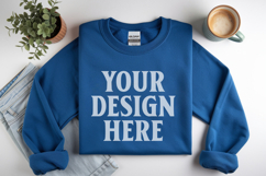 Indigo Blue Gildan 18000 Folded Flat Lay Mockups Product Image 1