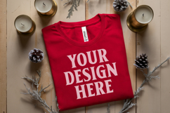 Christmas Bella Canvas 3001Red Folded Tshirt Mockup Product Image 1