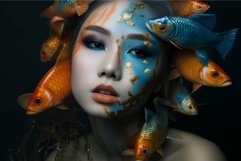 Aquatic Woman surrealistic fishes. Generate Ai Product Image 1