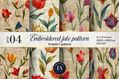Embroidered Jute digital paper | Tulip pattern Product Image 1