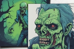 Green Frankenstein Zombie digital paper, Green Halloween Product Image 3