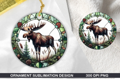 Cute Deer Stained Glass Ornament PNG, Sublimation PNG Design Product Image 1