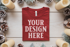 Christmas Bella Canvas 3001Red Folded Tshirt Mockup Product Image 1