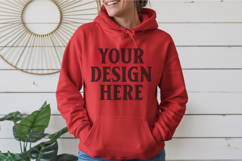 Red Gildan 18500 Hoodie Mockup, G18000 Hoodie Model mockup Product Image 1