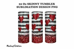 Valentine Glitter Heart 20oz Skinny Sublimation Tumbler PNG Product Image 2