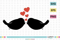 Love birds SVG, black silhouette of birds with hearts png Product Image 1